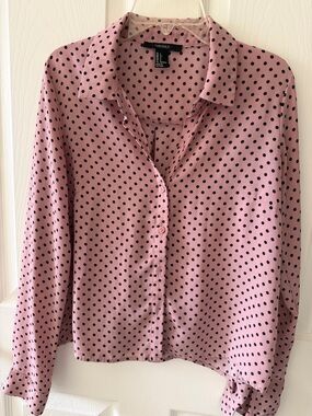 Forever 21 Pink Polka Dot Button-Down Shirt